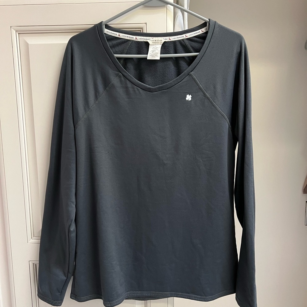 3/$15 Lucky Brand Scoop V-Neck Lightweight Fleece Sweatshirt Women’s Large Gray